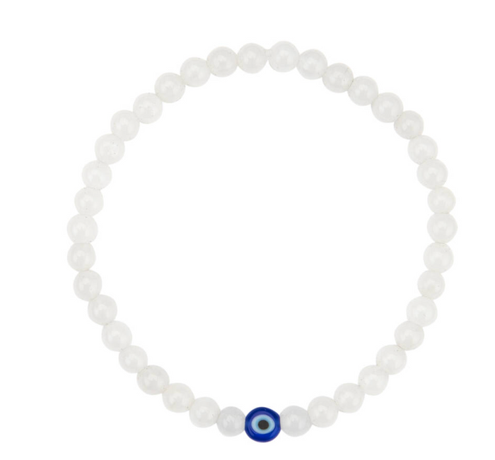 PEACHY & WILD WHITE QUARTZ EVIL EYE BRACELET