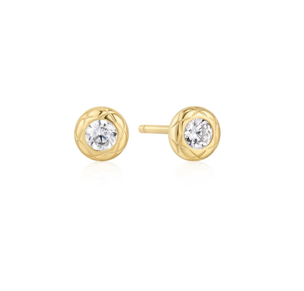 ANIA HAIE TEXTURED BEZEL-SET STUD EARRINGS