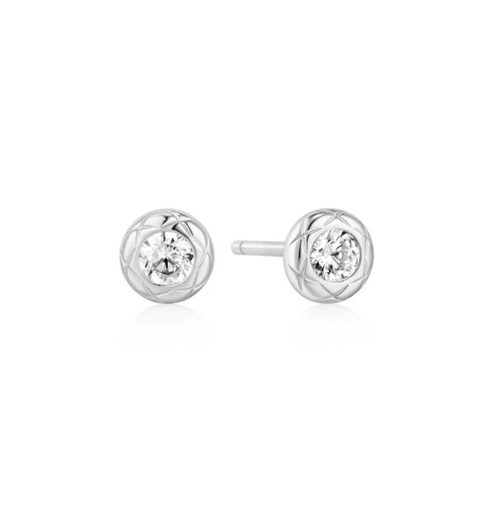 ANIA HAIE TEXTURED BEZEL-SET STUD EARRINGS