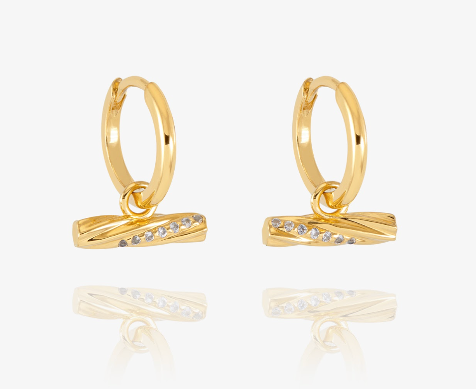 RACHEL JACKSON TWISTED TBAR HUGGIE HOOP EARRINGS