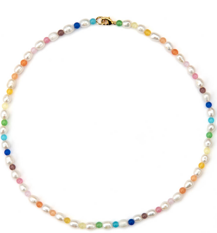 PEACHY & WILD FRESHWATER PEARL AND RAINBOW MOONSTONE NECKLACE