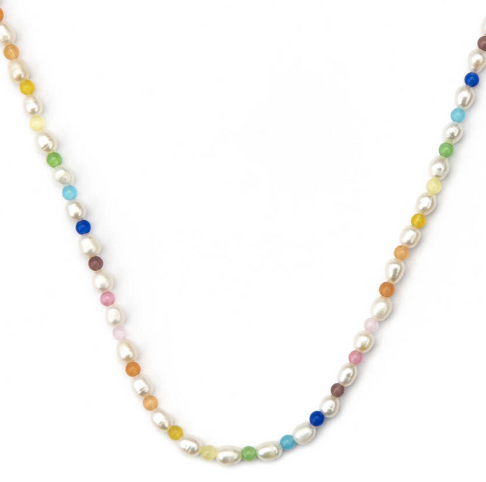 PEACHY & WILD FRESHWATER PEARL AND RAINBOW MOONSTONE NECKLACE
