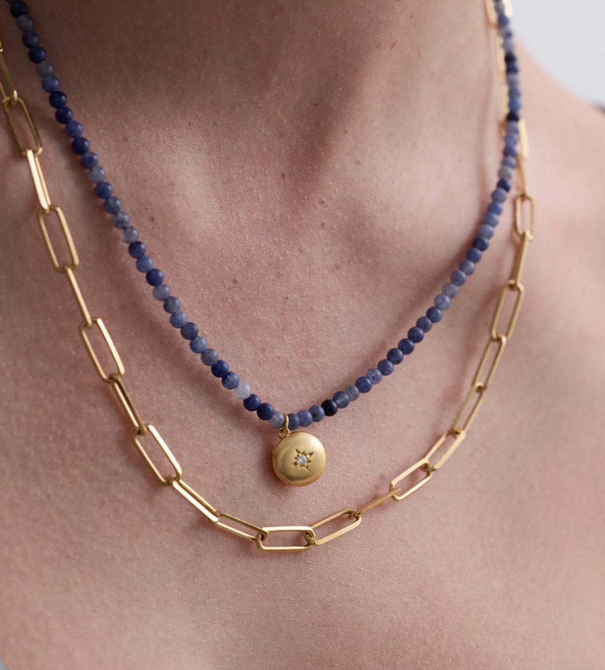 ASTLEY CLARKE BLUE AVENTURINE MINI BIOGRAPHY LOCKET NECKLACE