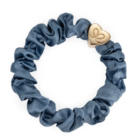 BY ELOISE FADED DENIM GOLD HEART SILK SCRUNCHIE