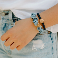 BY ELOISE FADED DENIM GOLD HEART SILK SCRUNCHIE