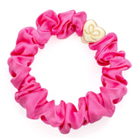 BY ELOISE BUBBLEGUM PINK GOLD HEART SILK SCRUNCHIE