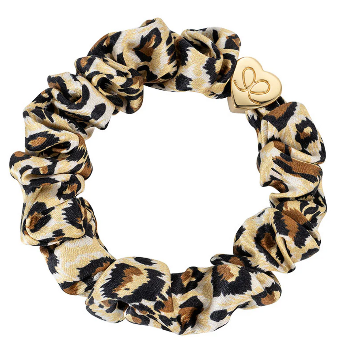 BY ELOISE LEOPARD GOLD HEART SILK SCRUNCHIE