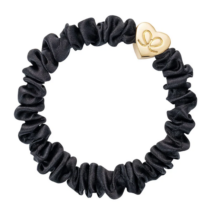 BY ELOISE BLACK GOLD HEART SKINNY SILK SCRUNCHIE