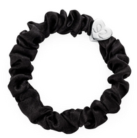 BY ELOISE BLACK SILVER HEART SILK SCRUNCHIE