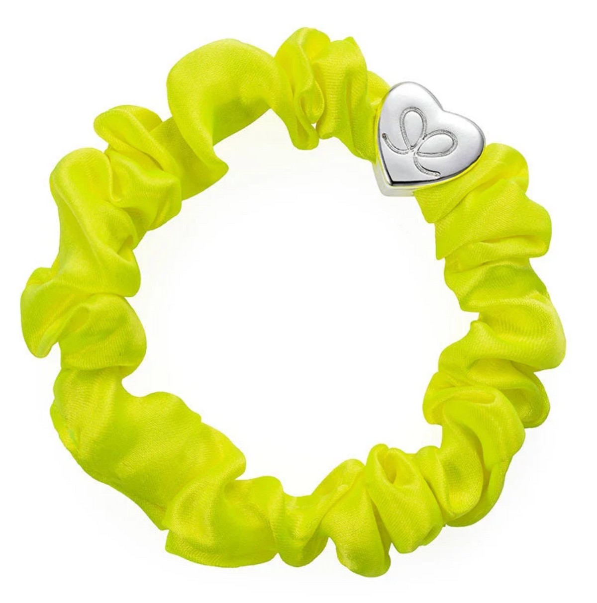 BY ELOISE LEMON YELLOW SILVER HEART SILK SCRUNCHIE