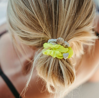 BY ELOISE LEMON YELLOW SILVER HEART SILK SCRUNCHIE