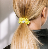BY ELOISE LEMON YELLOW SILVER HEART SILK SCRUNCHIE