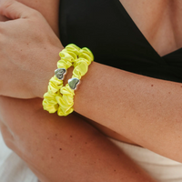 BY ELOISE LEMON YELLOW SILVER HEART SILK SCRUNCHIE