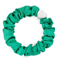 BY ELOISE JUNGLE GREEN SILVER HEART SILK SCRUNCHIE
