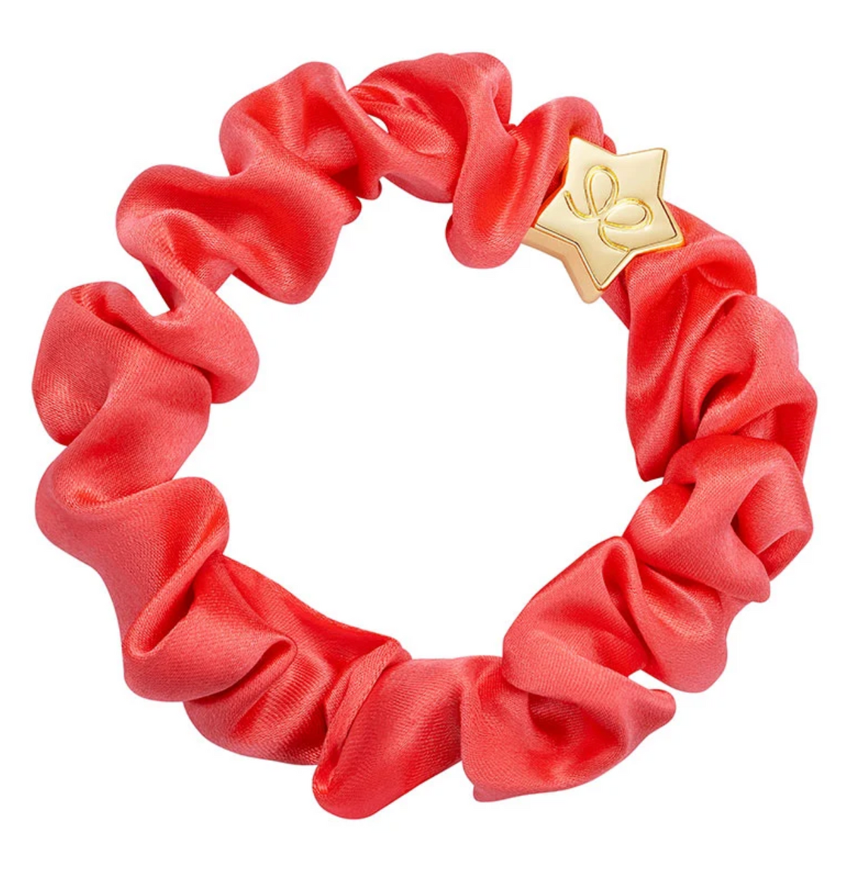 BY ELOISE NEON PEACH GOLD STAR SILK SCRUNCHIE