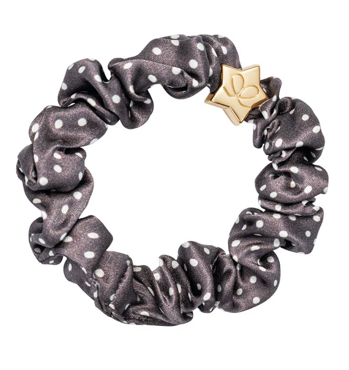 BY ELOISE POLKADOT MOCHA GOLD STAR SILK SCRUNCHIE