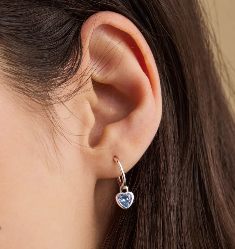 ESTELLA BARTLETT BLUE HEART PADLOCK HOOP EARRINGS