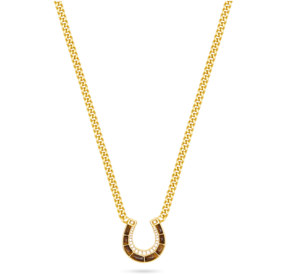 TALIS CHAINS HORSESHOE PENDANT NECKLACE - TIGER'S EYE