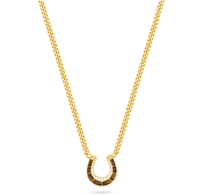 TALIS CHAINS HORSESHOE PENDANT NECKLACE - TIGER'S EYE