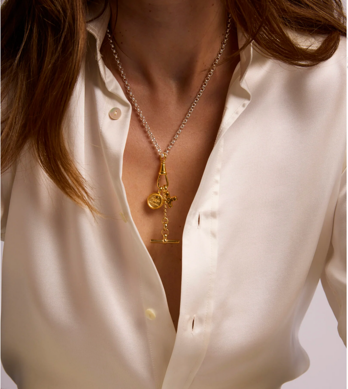 TILLY SVEAAS MIXED METAL MOI + TOI CLUSTER ON BELCHER CLIPT NECKLACE