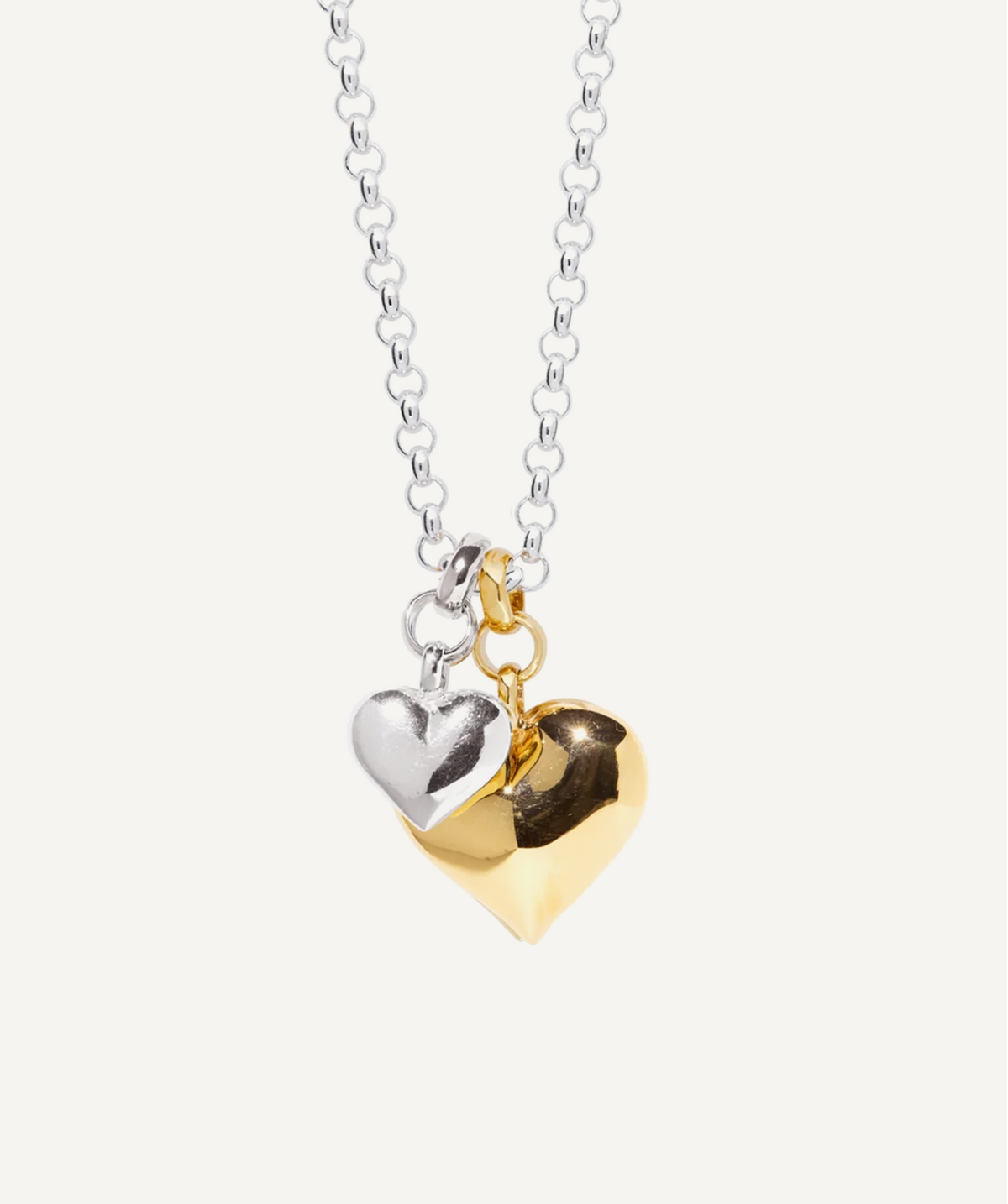 TILLY SVEAAS MIXED METAL DOUBLE HEART ON CHUNKY BELCHER NECKLACE