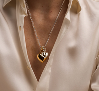 TILLY SVEAAS MIXED METAL DOUBLE HEART ON CHUNKY BELCHER NECKLACE
