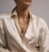 TILLY SVEAAS MIXED METAL DOUBLE HEART ON CHUNKY BELCHER NECKLACE