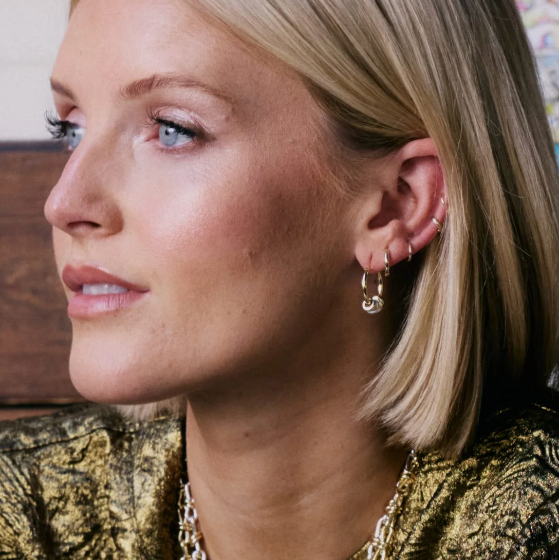 DAISY LONDON X POLLY NEWMAN CRYSTAL BEAD HOOP EARRINGS