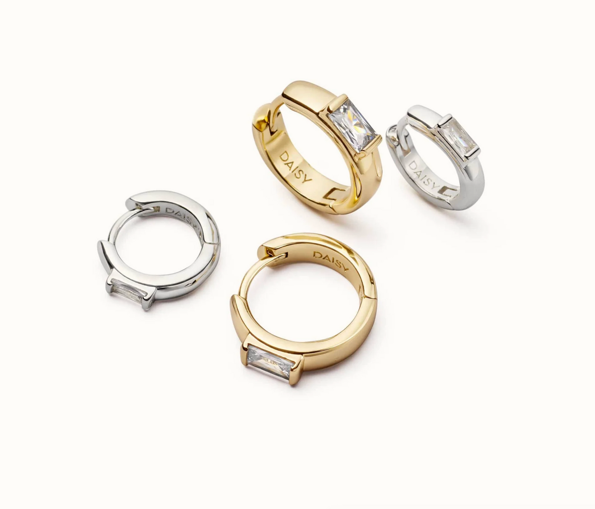 DAISY LONDON X POLLY NEWMAN MIXED METAL HUGGIE EARRING STACK HOOP EARRINGS