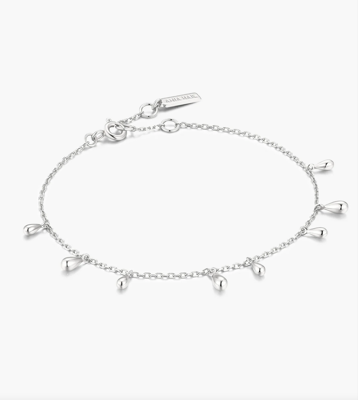 ANIA HAIE SILVER POLISHED TEARDROP DANGLE STATION BRACELET