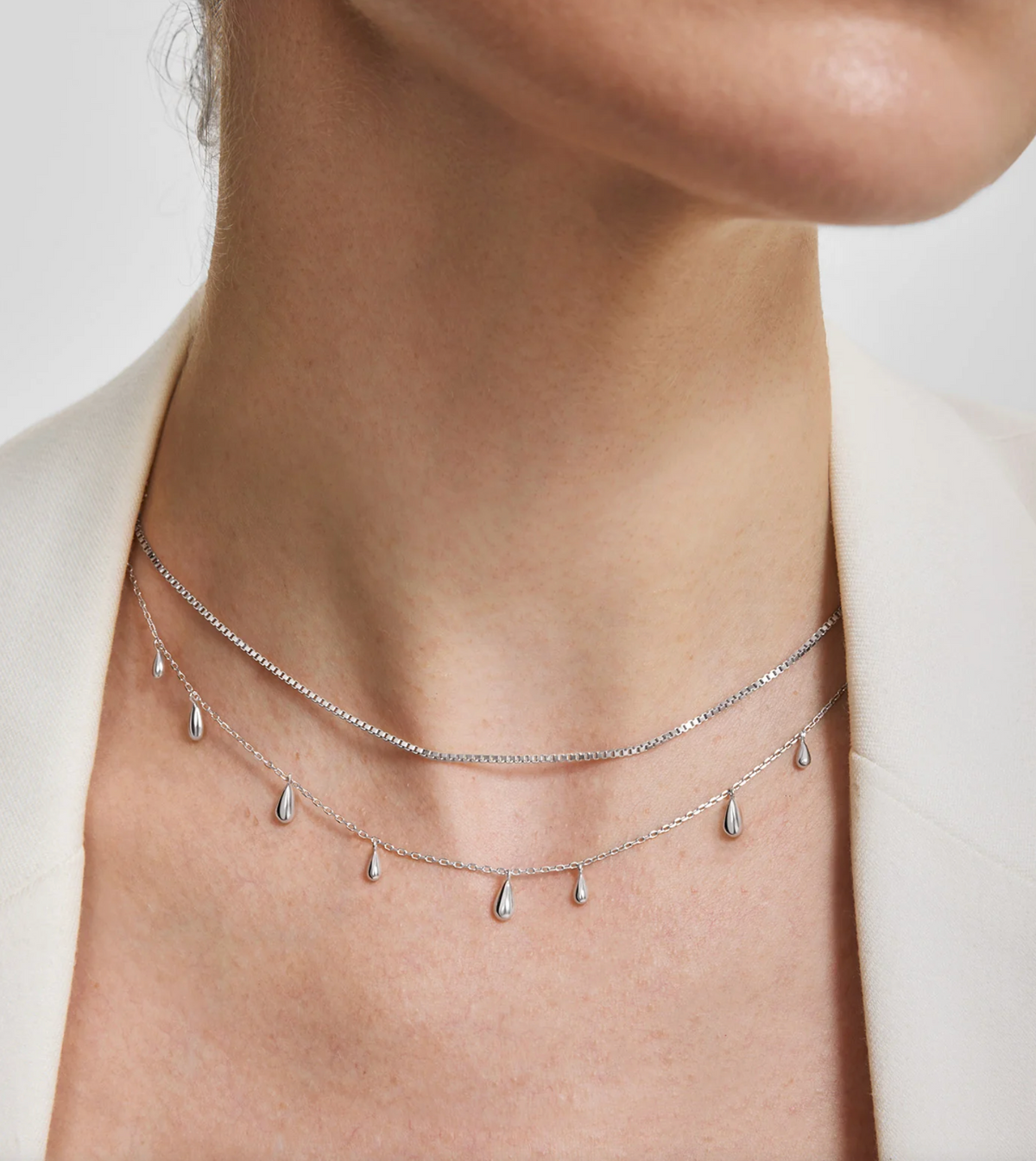 ANIA HAIE SILVER POLISHED TEARDROP DANGLE STATION NECKLACE
