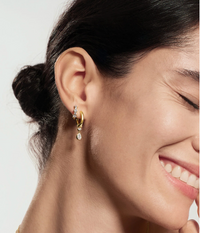 ANIA HAIE ALTERNATING HALF-BEZEL HUGGIE HOOP EARRINGS