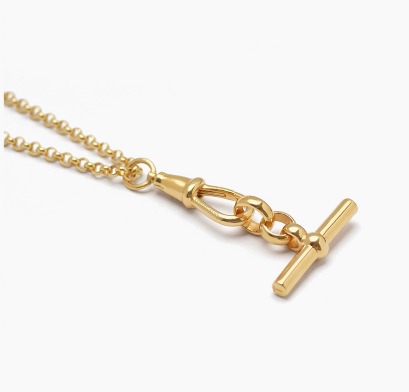 TILLY SVEAAS SMALL GOLD T BAR ON BELCHER CLIPT NECKLACE