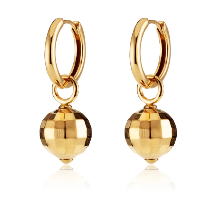 SCREAM PRETTY DISCO BALL CHARM HOOP EARRINGS