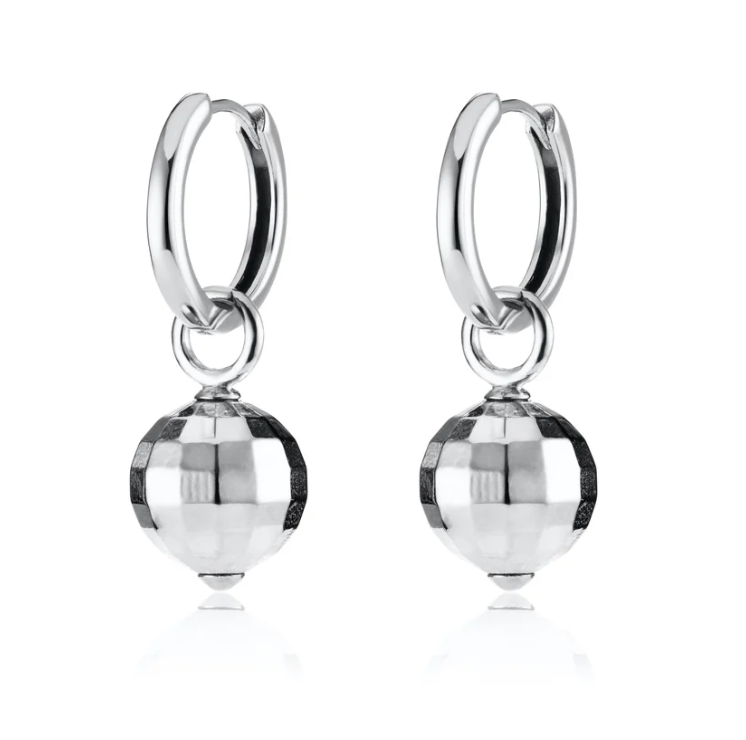 SCREAM PRETTY DISCO BALL CHARM HOOP EARRINGS