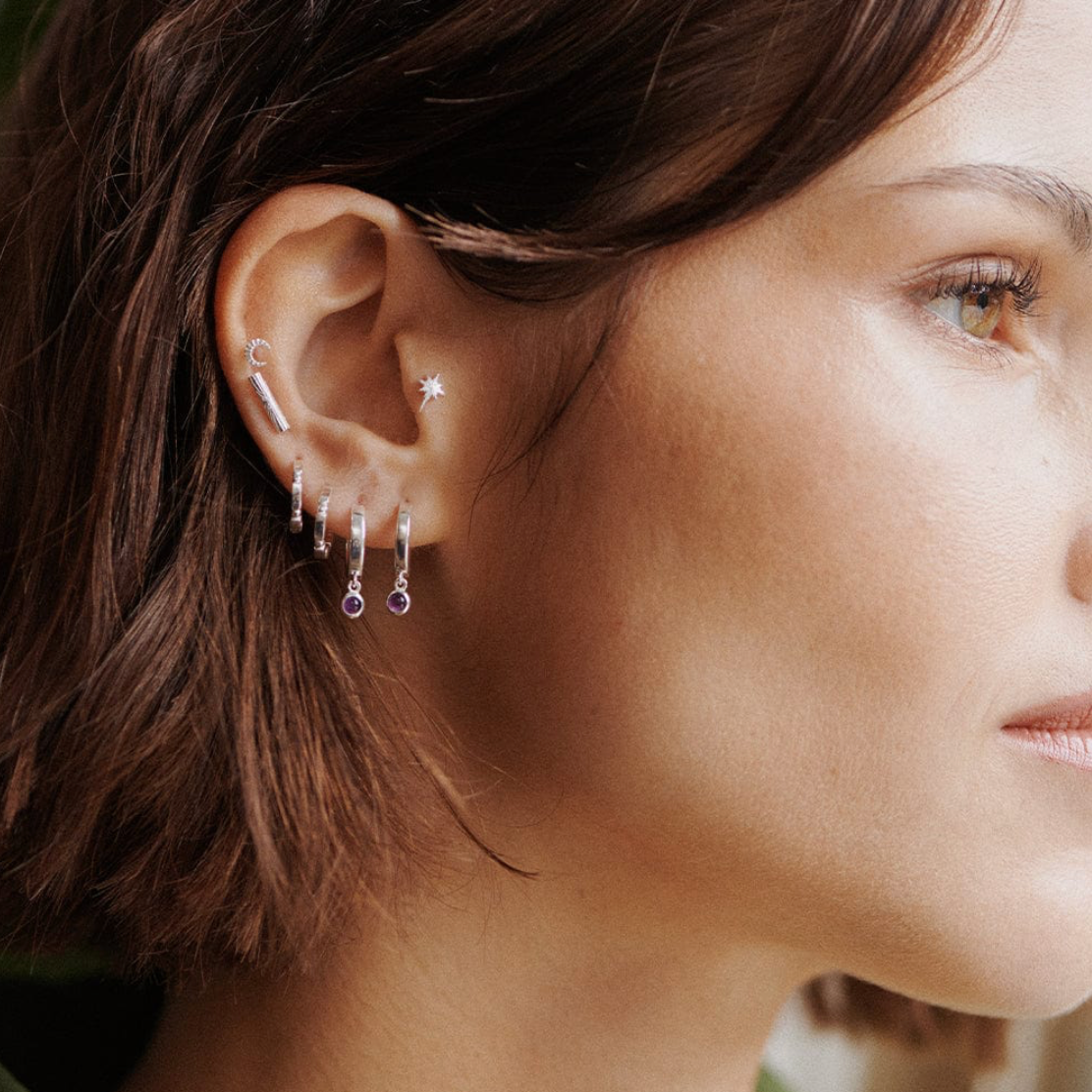 DAISY LONDON BAR + BALL HUGGIE HOOP EARRINGS