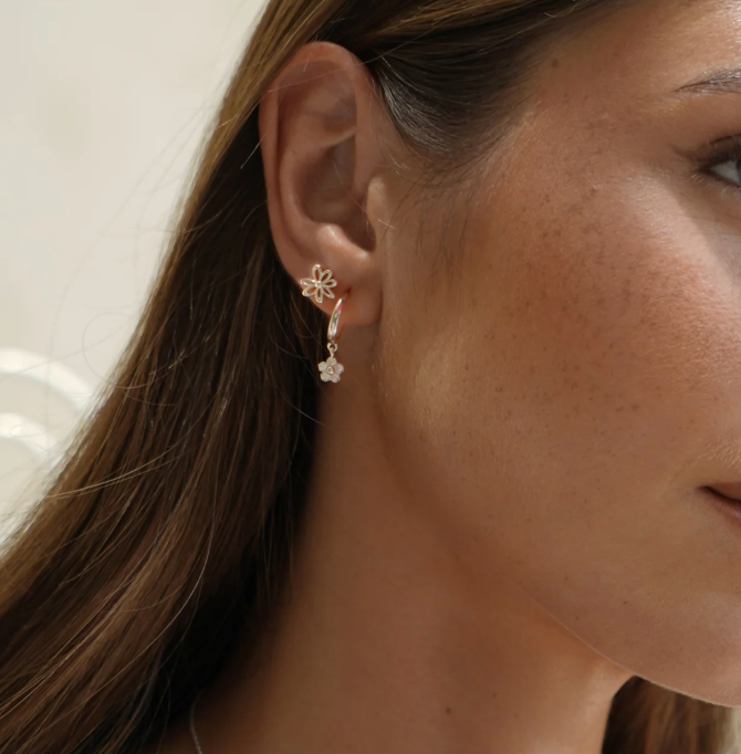 ESTELLA BARTLETT CZ FLOWER HOOP EARRINGS