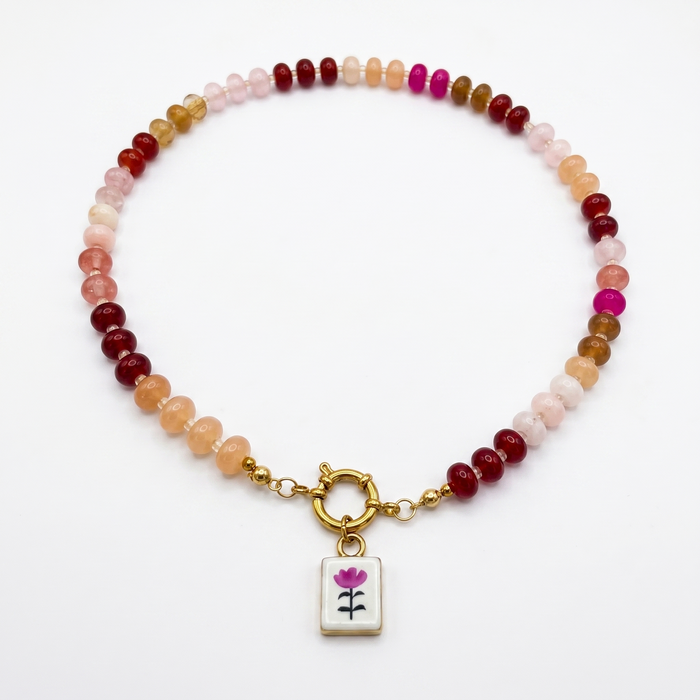 RAF & GRACE CANDY BEAD VINTAGE FLOWER CHARM NECKLACE