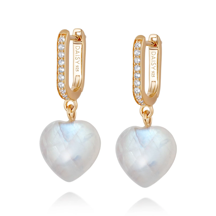 DAISY LONDON BELOVED MOONSTONE HEART DROP EARRINGS