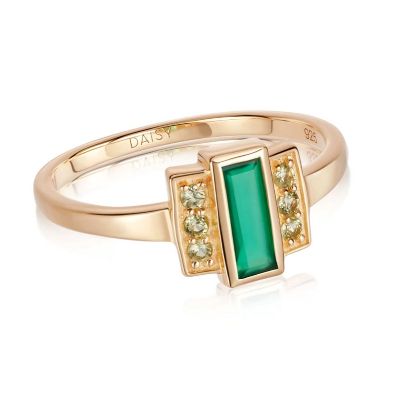 DAISY LONDON BELOVED GREEN ONYX BAGUETTE RING