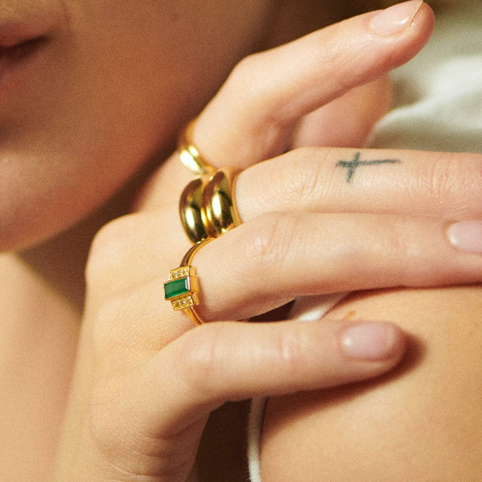 DAISY LONDON BELOVED GREEN ONYX BAGUETTE RING