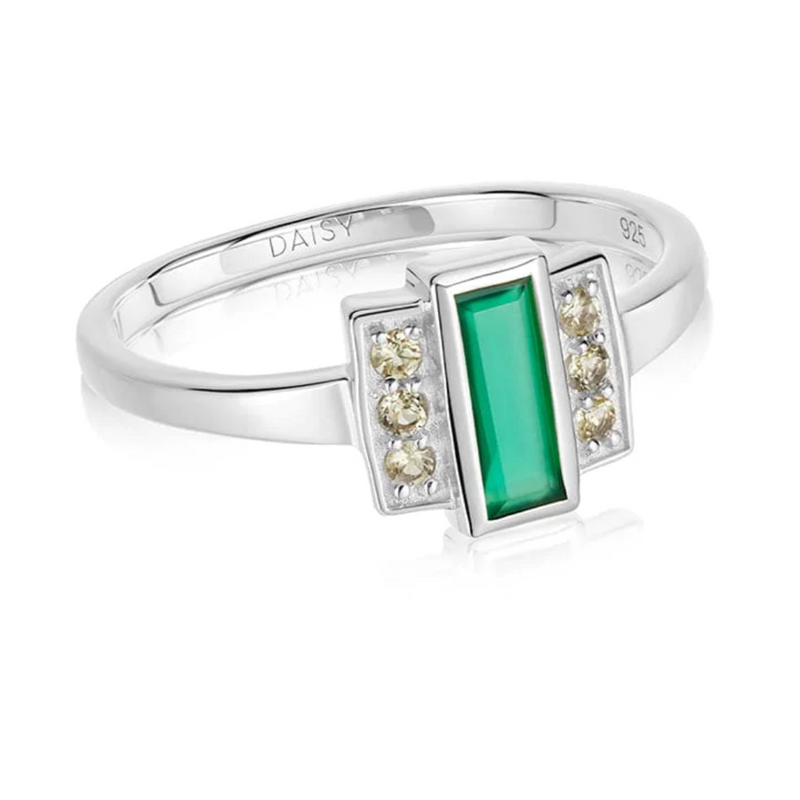 DAISY LONDON BELOVED GREEN ONYX BAGUETTE RING