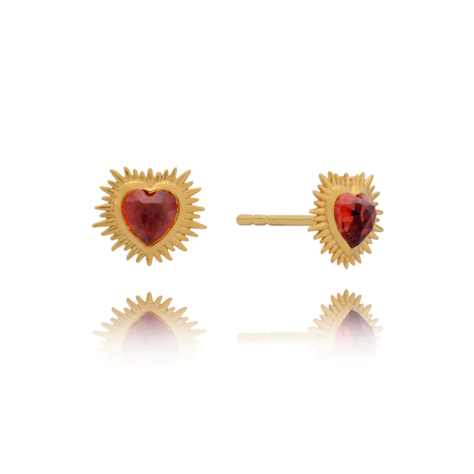 RACHEL JACKSON ELECTRIC LOVE GARNET HEART STUD EARRINGS