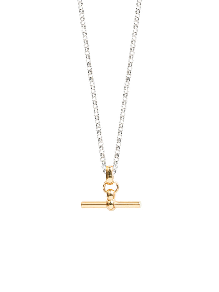 TILLY SVEAAS GOLD T BAR ON SILVER BELACHER CHAIN NECKLACE