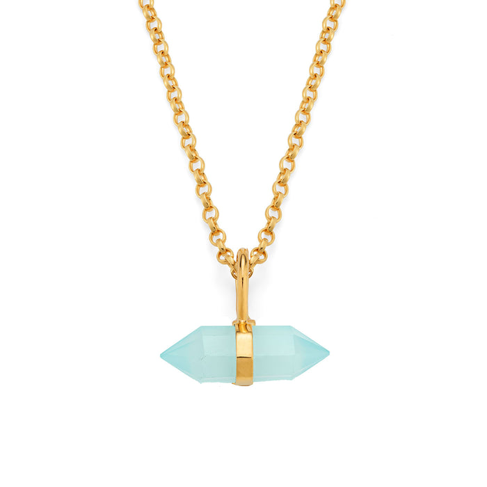 HARRY ROCKS AQUA CHALCEDONY PENDANT BELCHER NECKLACE